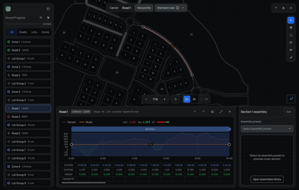 Grading flow — road profile