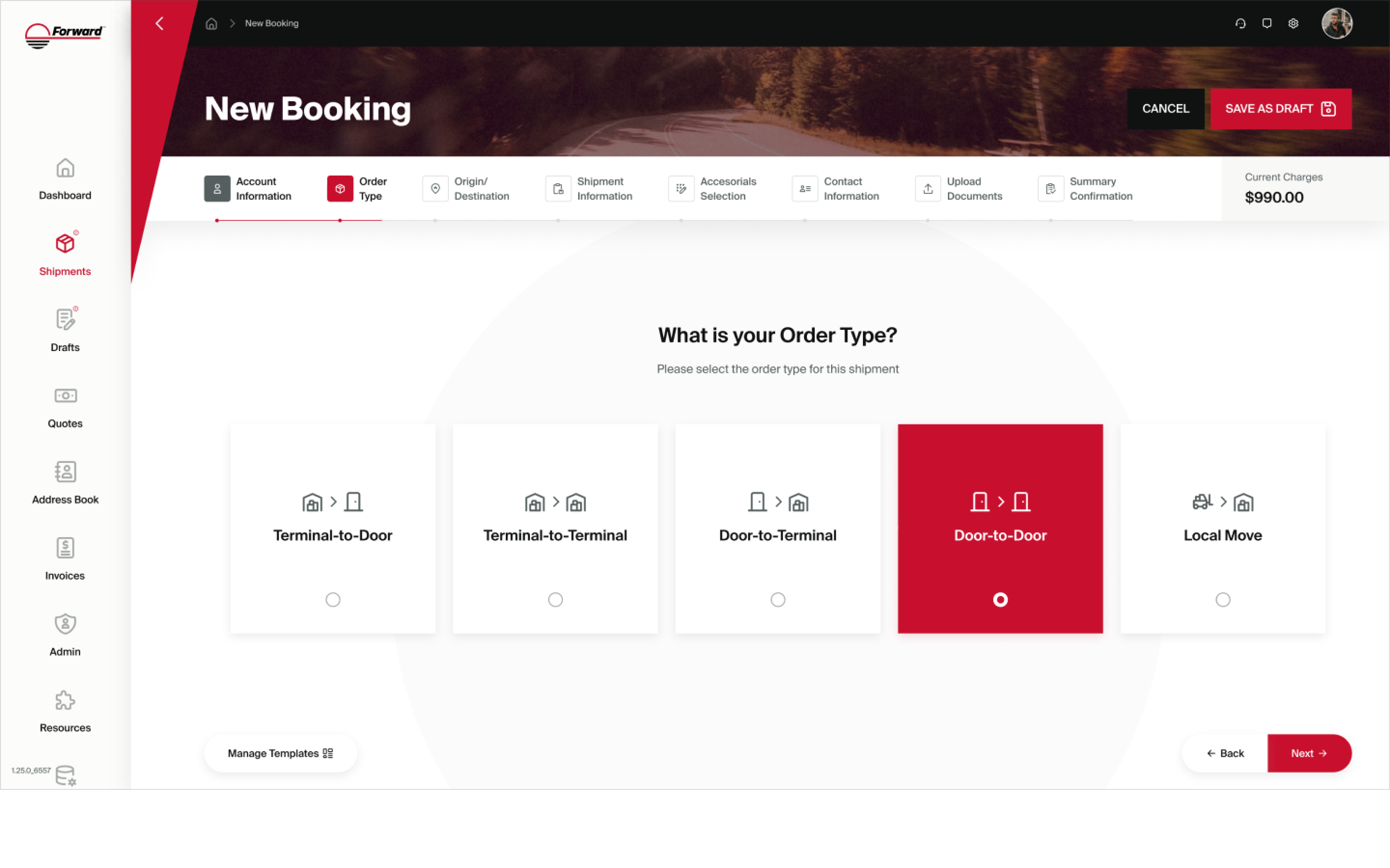 New Booking — Order Type